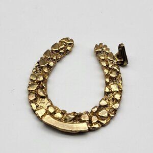 Fab Vintage Lucky Horseshoe textured pendant Retro bling gold plated